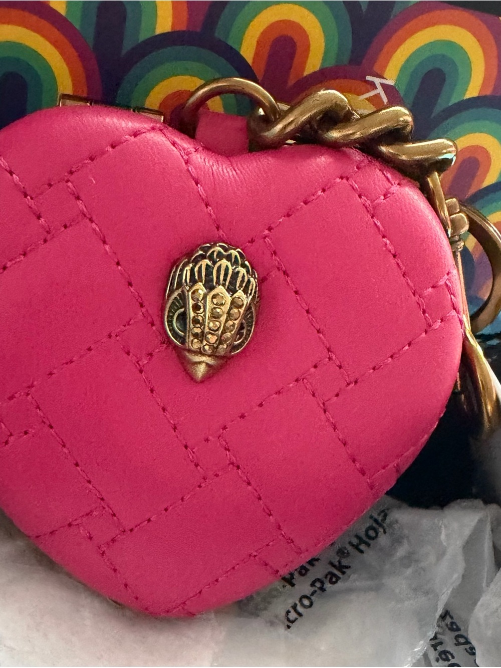 NWT Pink Quilted Heart Keychain Charm KURT GEIGER